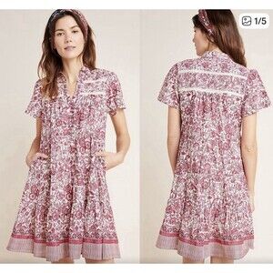 Anthropologie Pink Floral Mini Dress